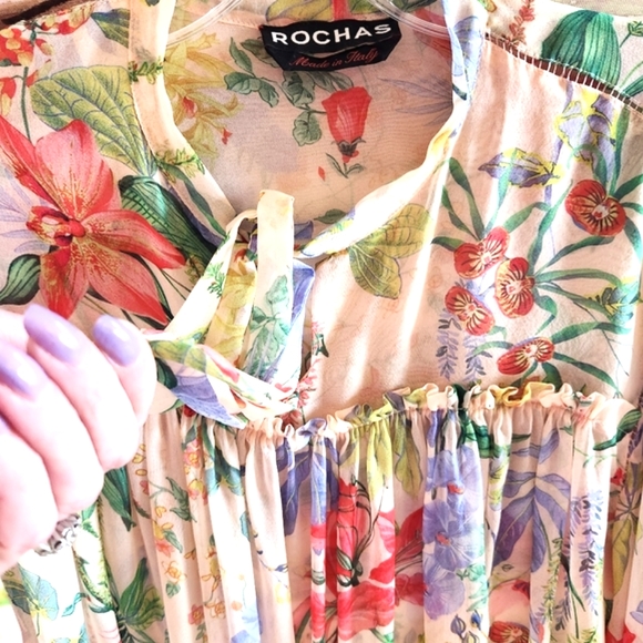 ROCHAS Gorgeous Silk ITALY Flowers Tie Bow Neck Luxury LS Sheer Blouse EUC LN 40 - Picture 11 of 16